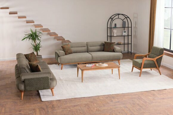 Moderne Grüne Wohnzimmer Garnitur Designer 3-Sitzer Sofas Luxus Sessel