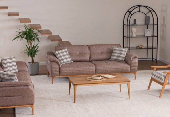 Hellbrauner 3-Sitzer Wohnzimmer Polster Möbel Designer Dreisitzer Couch