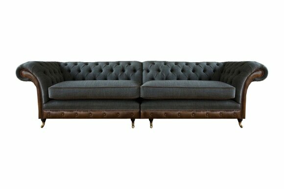 Grau-Braunes Chesterfield Textilsofa Designer Zweisitzer Wohnzimmer Couch