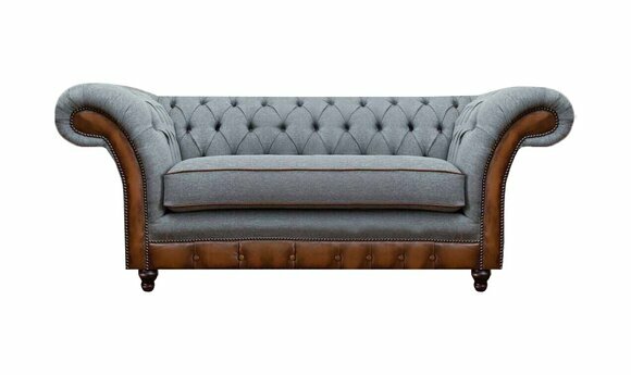 Luxuriöser Chesterfield Hellgrauer 2-Sitzer Polster Designer Sitzmöbel