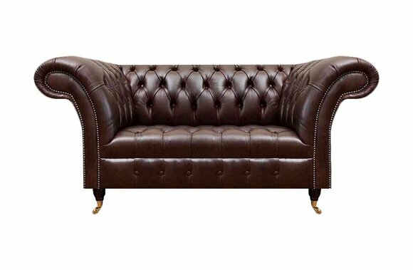 Moderner Dunkelbrauner Chesterfield Leder Zweisitzer Edle Polstercouch