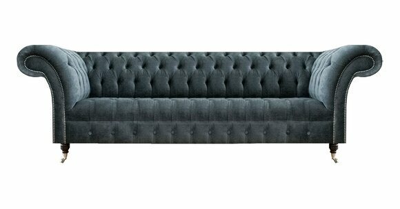 Grauer Chesterfield Viersitzer Wohnzimmer Polstercouch Designer Sofas