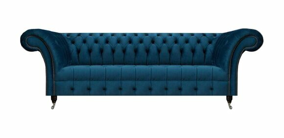 Luxus Blaue Chesterfield Textilcouch Wohnzimmer Polstermöbel 3-Sitzer