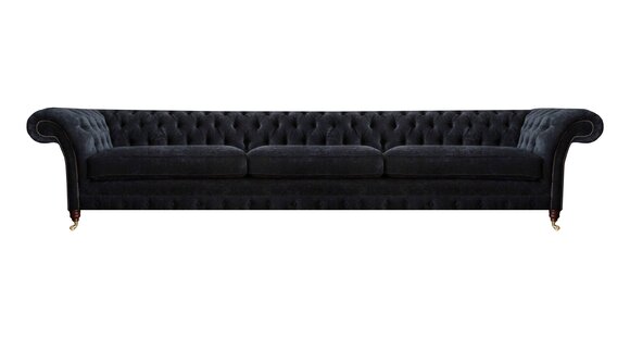 Schwarzer Chesterfield Dreisitzer Sofa Luxuriöse Wohnzimmer Couchen