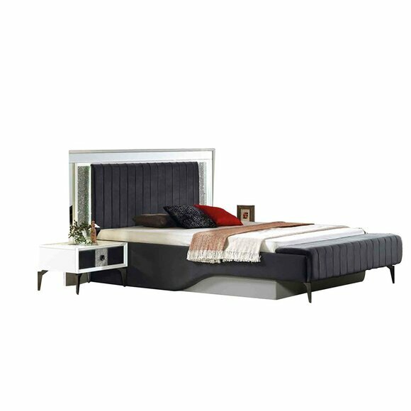 Graues Luxus Bett Designer Schlafzimmer Möbel Holz Bettrahmen Edle Möbel