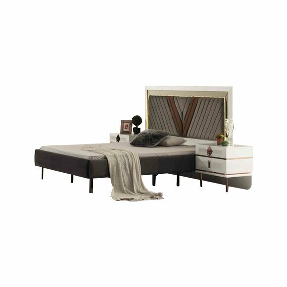 Beige-Weiße Schlafzimmer Möbel Designer Doppelbett 2x Nachtkästchen 3tlg