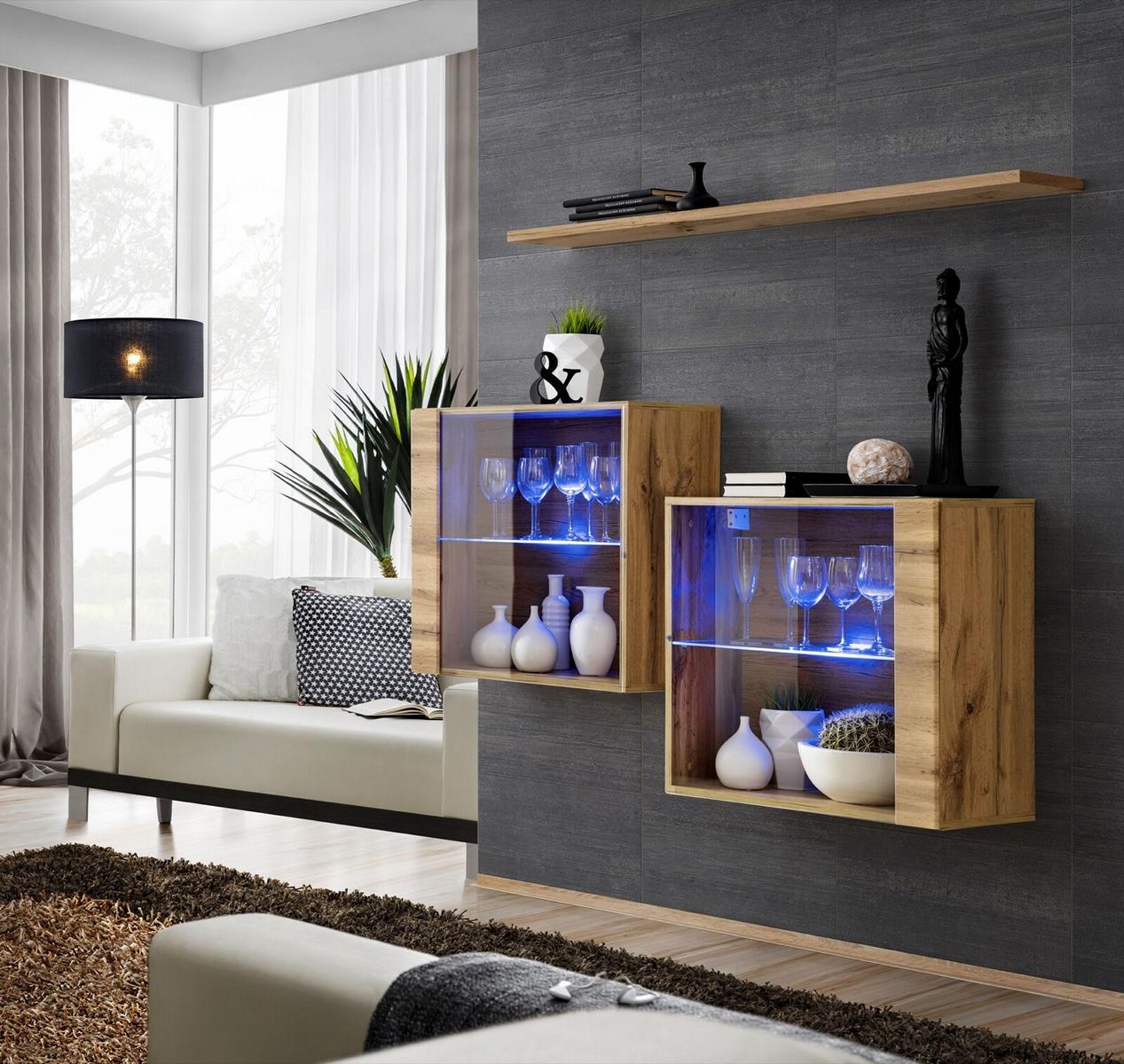 Wohnzimmer Schränke Vitrine Wand Regal Luxus Wohn Zimmer Braun Set 3tlg. Sofort