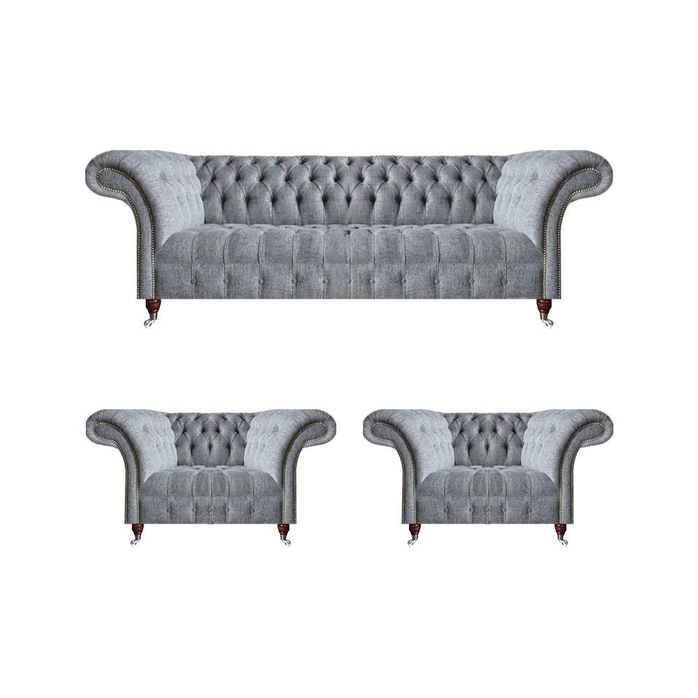 Wohnzimmer Grau Sofagarnitur 3tlg Chesterfield Polstersofa Design Möbel