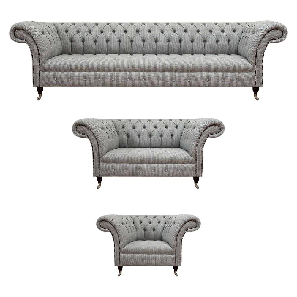 Sofa Set Neu Grau Komplett Chesterfield Wohnzimmer Design Modern Textil