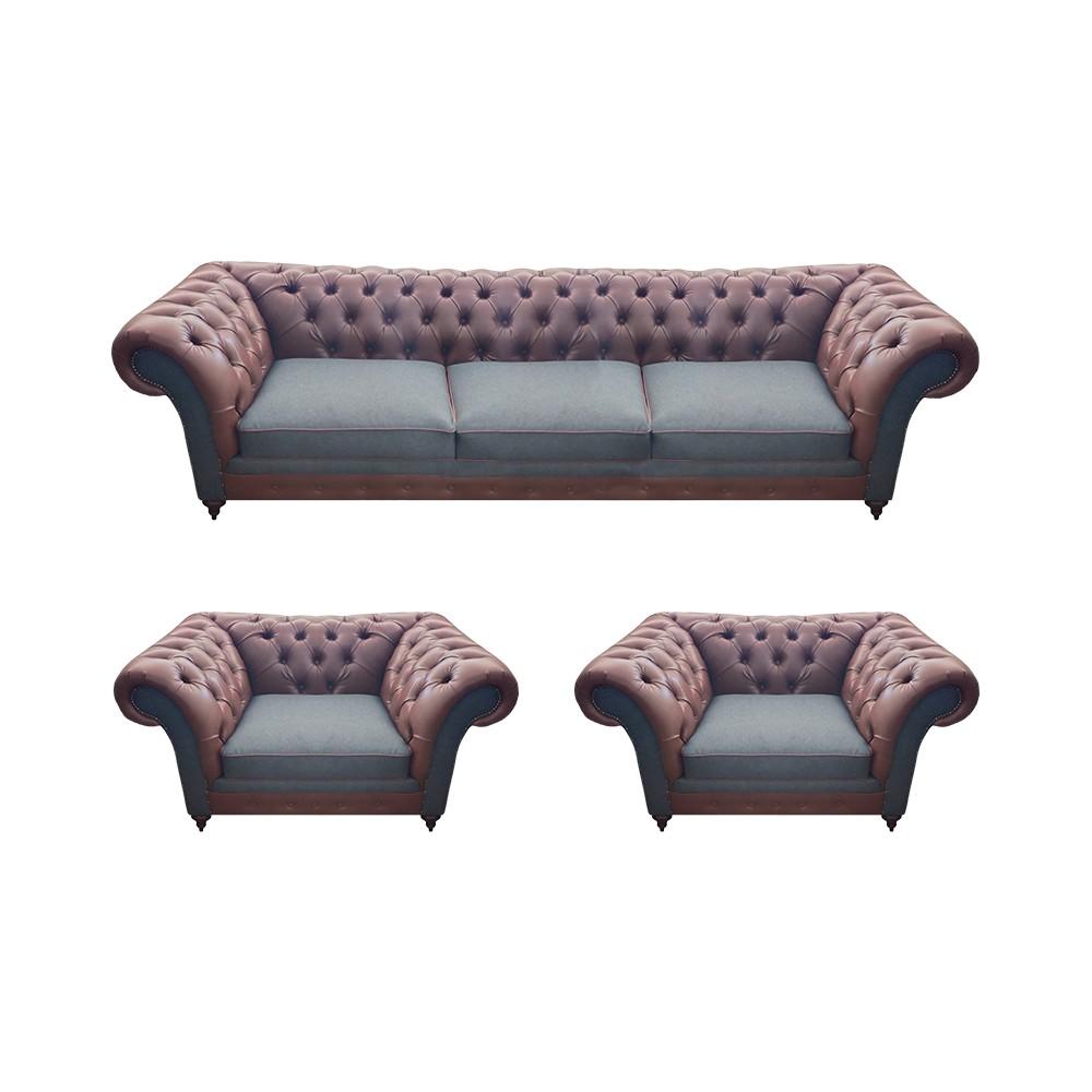 Leder Sofagarnitur 3tlg Sitzer Modern Komplett Set Polster Garnitur Chesterfield