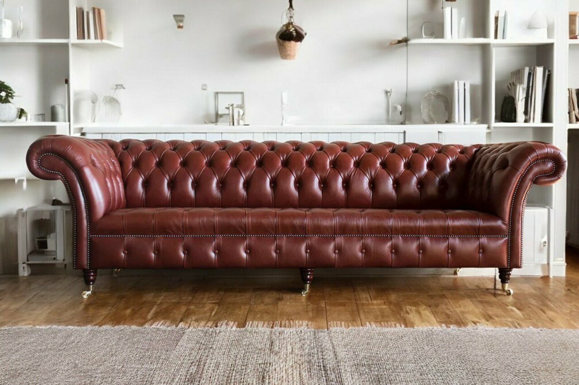 Big Chesterfield Sofa 4 Sitzer Couch Polster Luxus Klassische 100% Leder Sofort