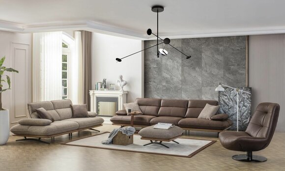 Sofagarnitur Sofa 4-3-1 Sitzer Sessel Luxus Kunstleder Braun