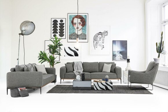 Komplette Couchgarnitur Sofagarnitur Sofa 321 Sitzer Stoff Set Grau