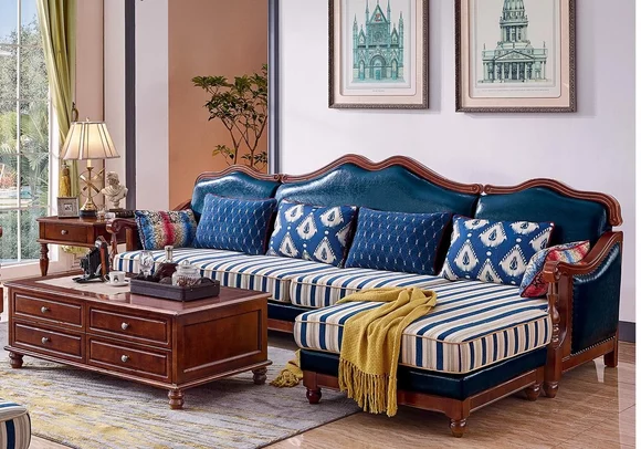 Blaue Ledercouch Ecksofa Polster Möbel Klassische Chesterfield Möbel