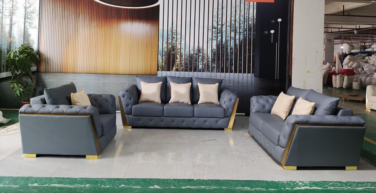 Sofagarnitur Chesterfield Couch Set 3+2+1 Stoff Sofa Couchen 3tlg. Möbel