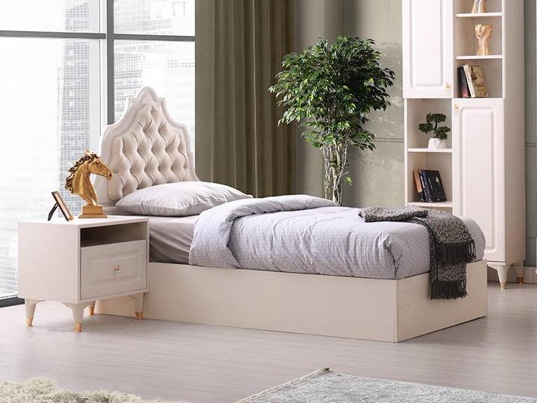 Jugendzimmer Bett Modern Design Schlafzimmer Beige Farbe Einfarbig