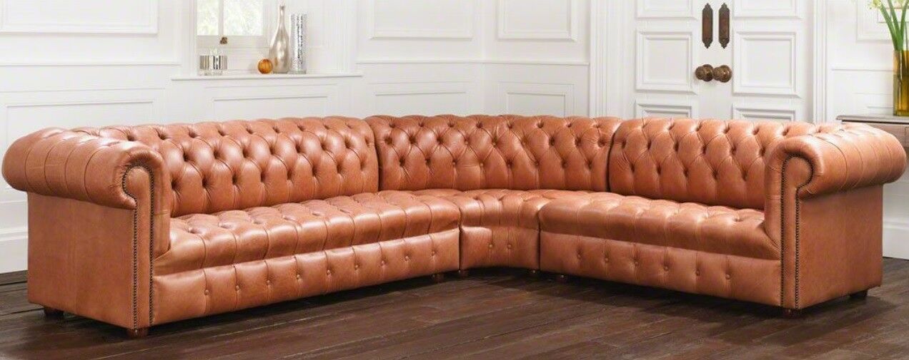 Wohnlandschaft Ecksofa Chesterfield Leder Ecksofa Polster 100% Leder Sofort