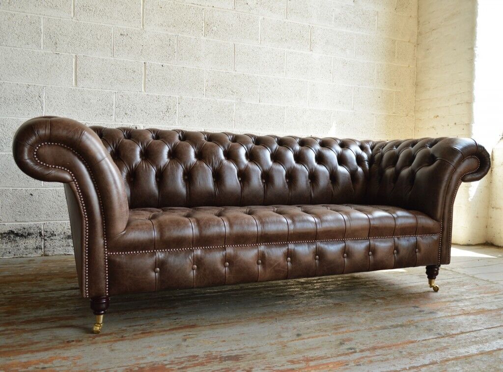 Chesterfield Polster Sofas Klassischer Leder Schaffhau 3 Sitzer 100% Leder Sofort