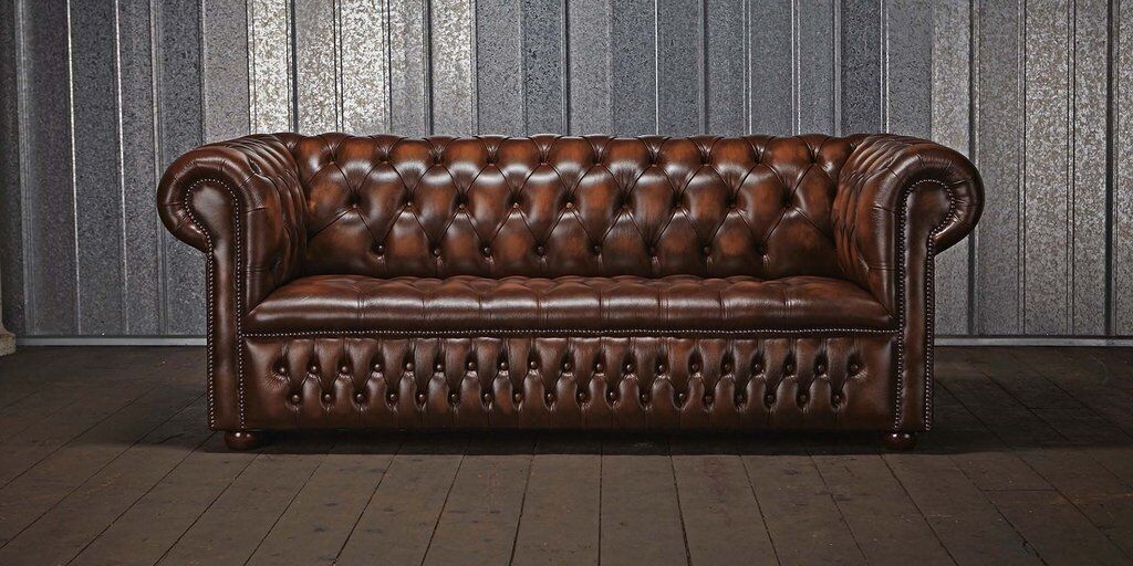 Chesterfield Büro Couch Polster Sofas Klassischer Leder 3 Sitzer 100% Leder Sofort