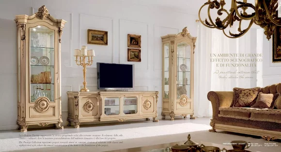 RTV Lowboard TV Ständer Sideboard Holz Tisch Beige Wohnzimmer Barock