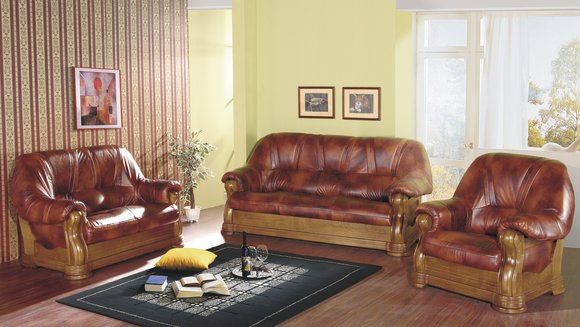 Klassisches Ledersofa Sofagarnitur Elegant 3+2 Sitzer (CH)