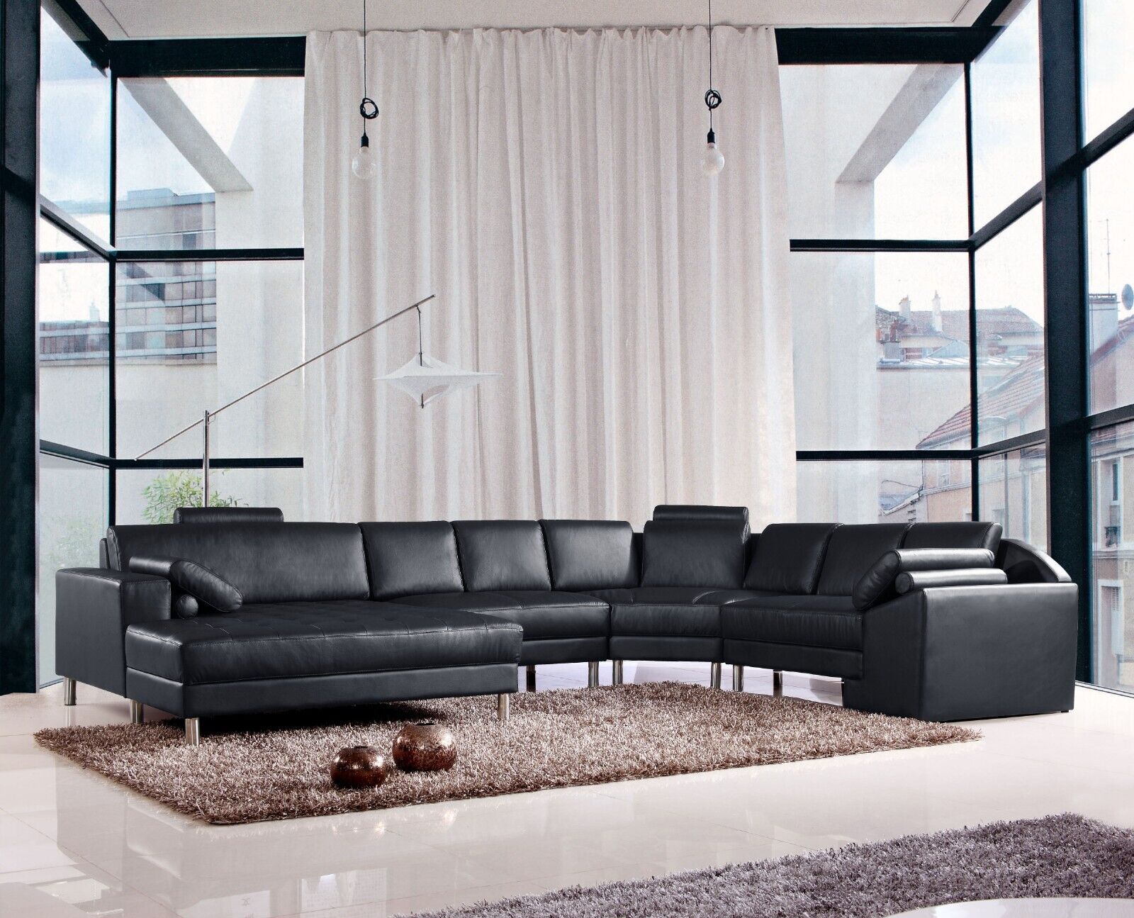 Schwarz Ecksofa U-Form Luxus Stil Modern Wohnzimmer Sofa Kunstleder SOFORT