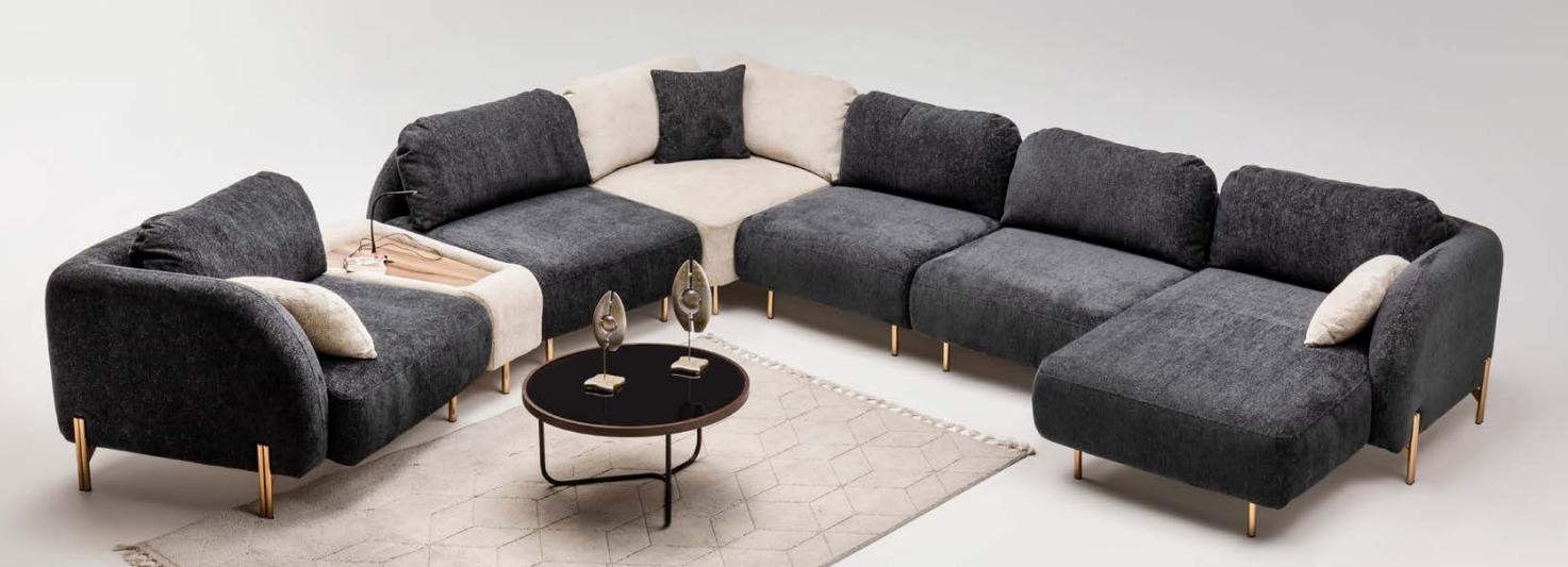 Modulares Sektionssofa Ecksofa U form Counch Grau Ottomane Stoff Sofa