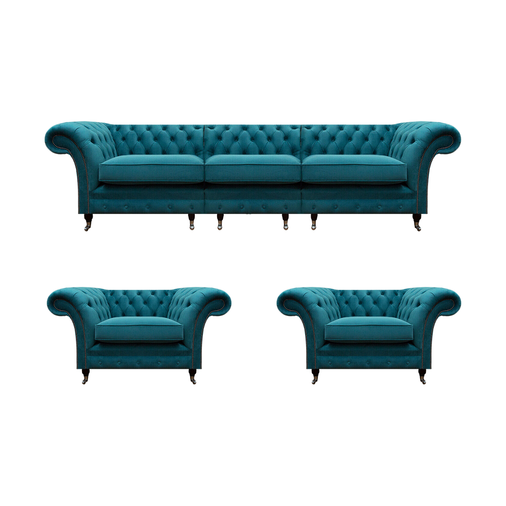 Luxus Blau Designer Komplett Textil Chesterfield Wohnzimmer Polstermöbel