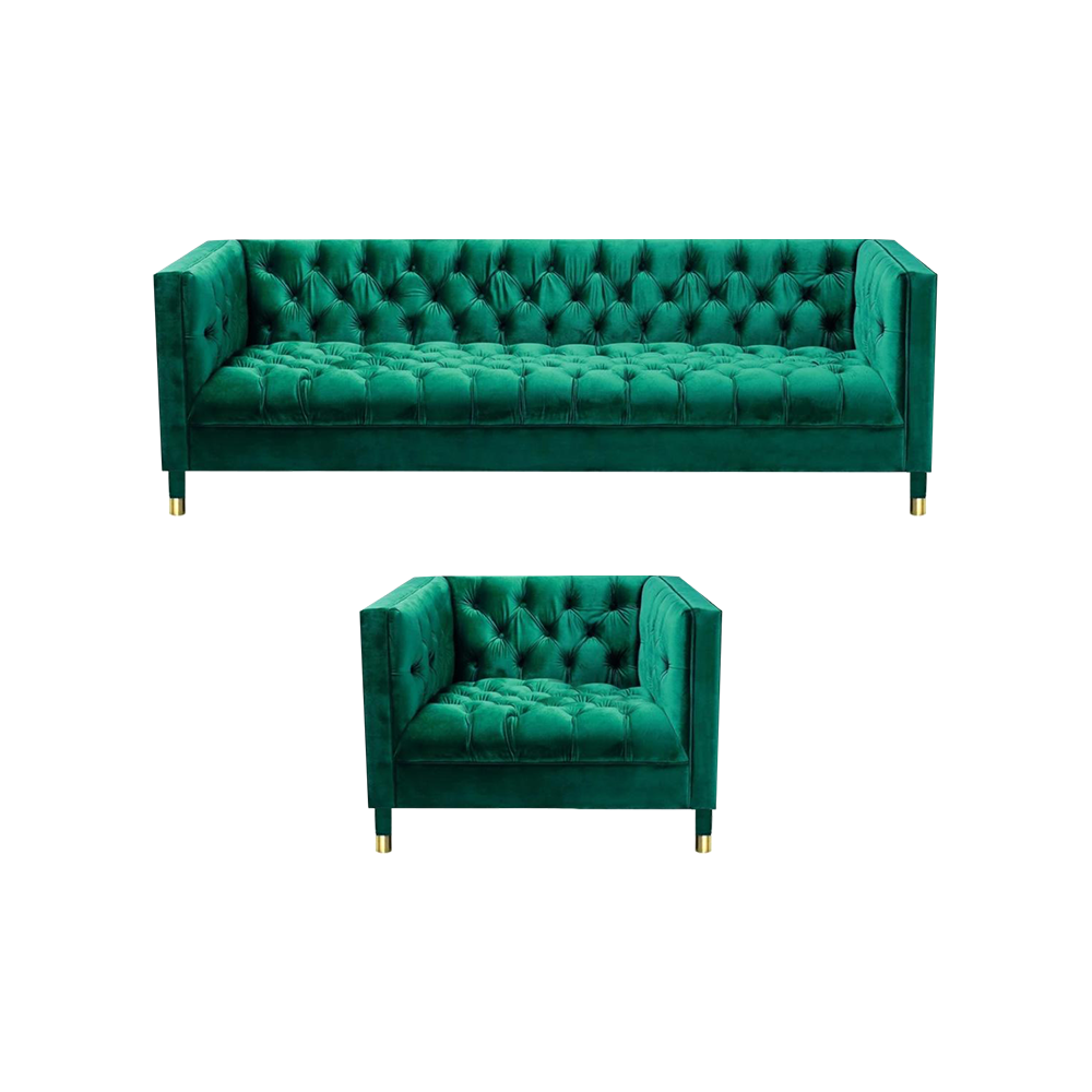 Garnitur Sofa Set 2tlg Grün Chesterfield Luxus Modern Polstermöbel Einrichtung