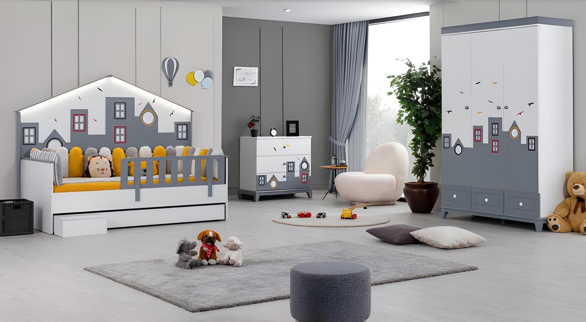 Modern Kinderzimmer Set Kinderbett Kleiderschrank Kommode Schlafzimmer Neu