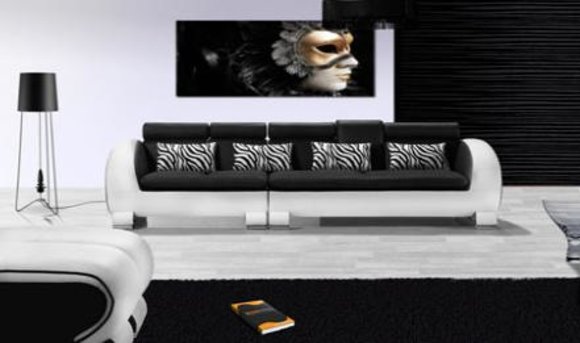 Designer Ledersofa 5-Sitzer Garnitur Vigo mit Barfunktion