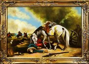 Soldat Klassisches Gemälde Ölbild Bild Bilder Echt Holz gold Rahmen Öl 00796