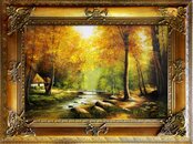 Landschaft Klassisches Gemälde Ölbild Bild Bilder Echt Holz gold Rahmen Öl 01809