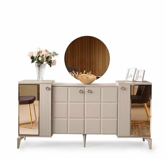 Sideboard Anrichte Esszimmer Beige Einfarbig Modern Rechteckig Form Mit Spiegel