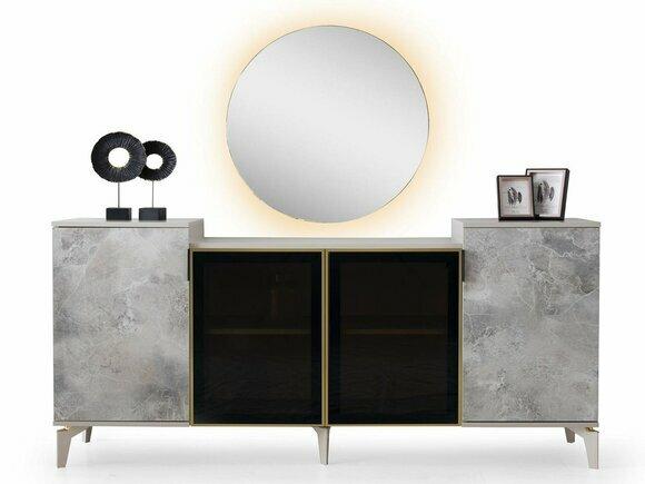 Sideboard mit Spiegel Anrichte Grau Gemustert Einfarbig Modern Esszimmer Stil