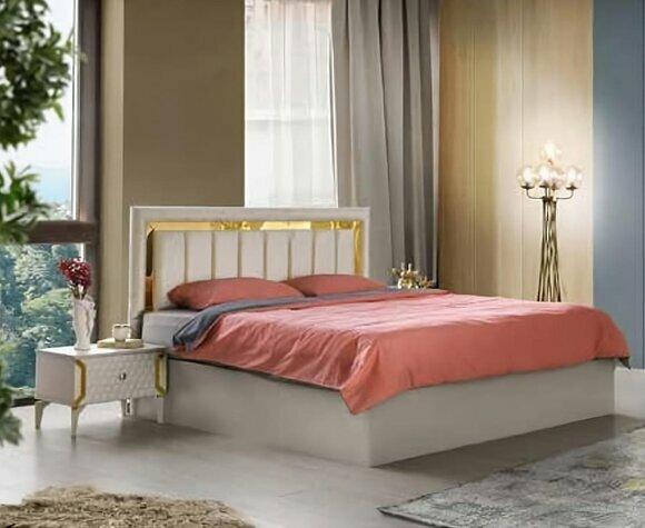 Schlafzimmer-Set 3tlg Beige Modern Doppelbett Nachttische Rechteck Einfarbig