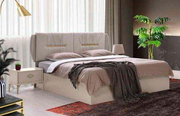 Schlafzimmer-Set Beige 3tlg Bett Nachttische Modern Design Stil Doppelbett