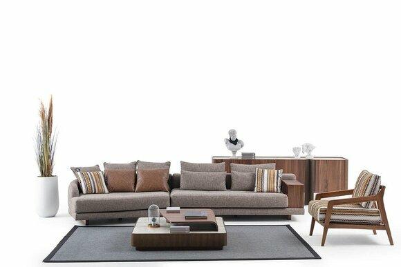 Exklusive Wohnzimmer Couchgarnitur Stoffsofa Holz Couchtisch Sideboard