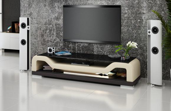 RTV TV Sideboard Leder Glas Tisch Fernseh Schrank Tisch Designer Neu TS1004