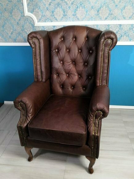 Echter Leder Chesterfield Ohrensessel Sessel Couch Sofa Polster Sitz Antik Neu