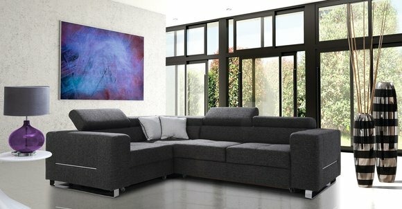 Ecksofa L-Form Sofa Couch Design Polster Modern Textil Bettfunktion Grau