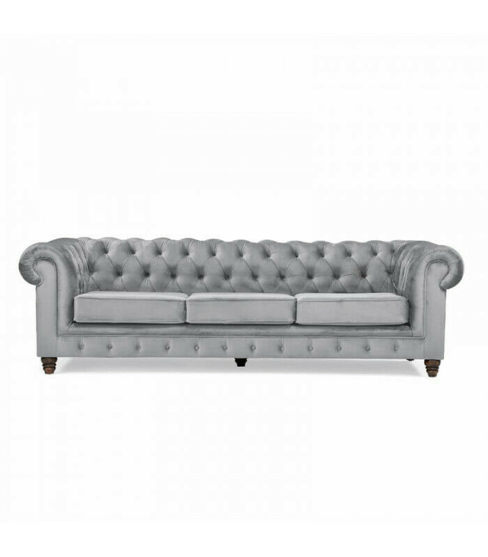 Chesterfield 5 Sitzer Klassische Luxus Sofa Textil Leder Couch Silber Couchen