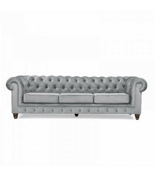 Chesterfield 5 Sitzer Klassische Luxus Sofa Textil Leder Couch Silber Couchen