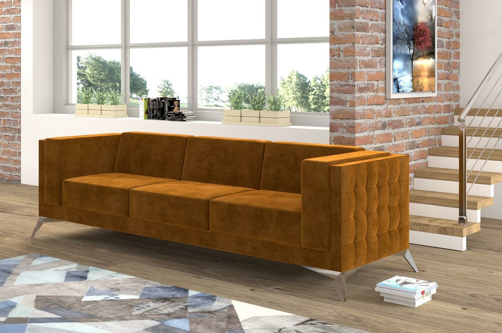Big Couch Polster Sofa Textil Chesterfield Couchen Stoff xxl Dreisitzer 3 Sitzer