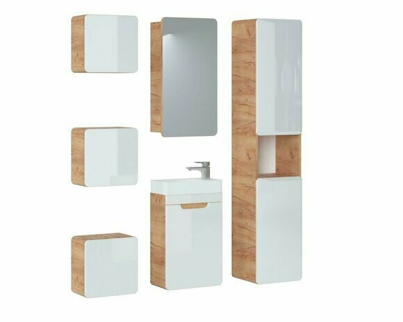 Design Badezimmer Möbel Bad 6tlg. Set Garnitur Schrank Waschbecken Beleuchtung