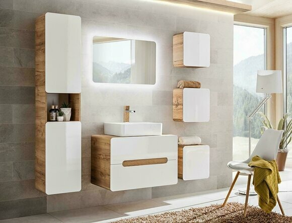 Design Badezimmer Möbel Bad 6tlg. Set Garnitur Schrank Waschbecken Gruppe Modern