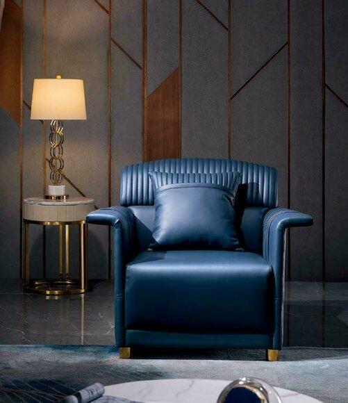 Sessel Stuhl Esszimmer Fernseh Lounge Sitz Blau Modern Design Polsterstuhl Neu