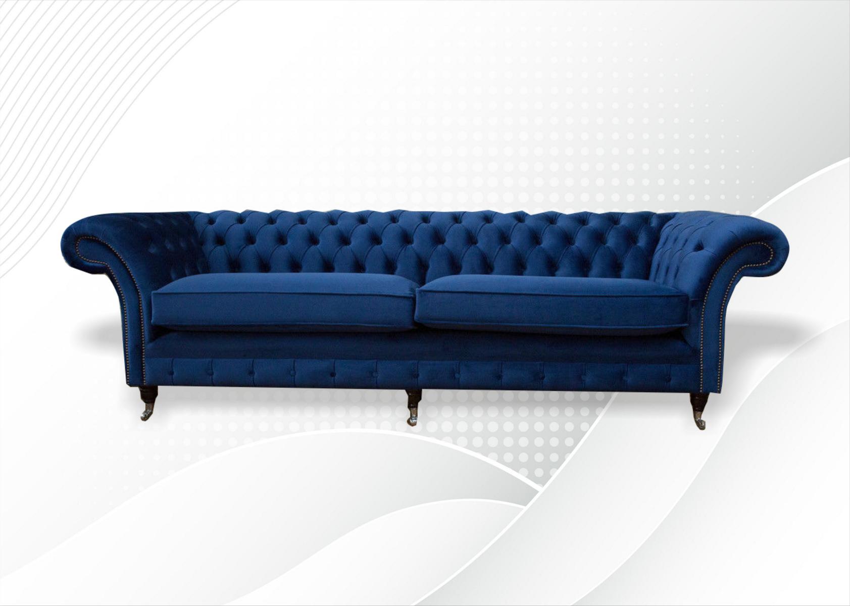 Blaue xxl Big Sofa Couch Chesterfield 265cm Polster Sofas 4 Sitzer Leder