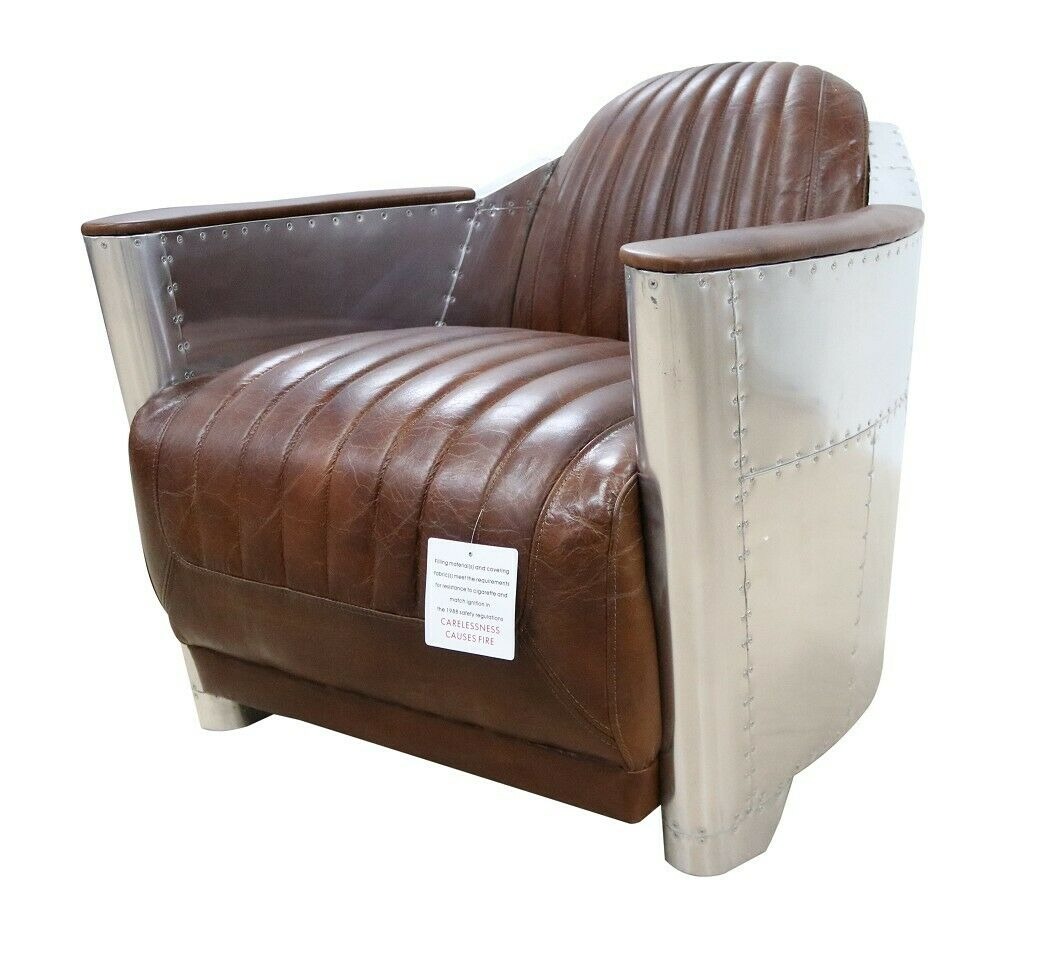 Club Sessel im Aviator-Stil Lounge Design Chrom Art Deco Leder Cocktail Flugzeug