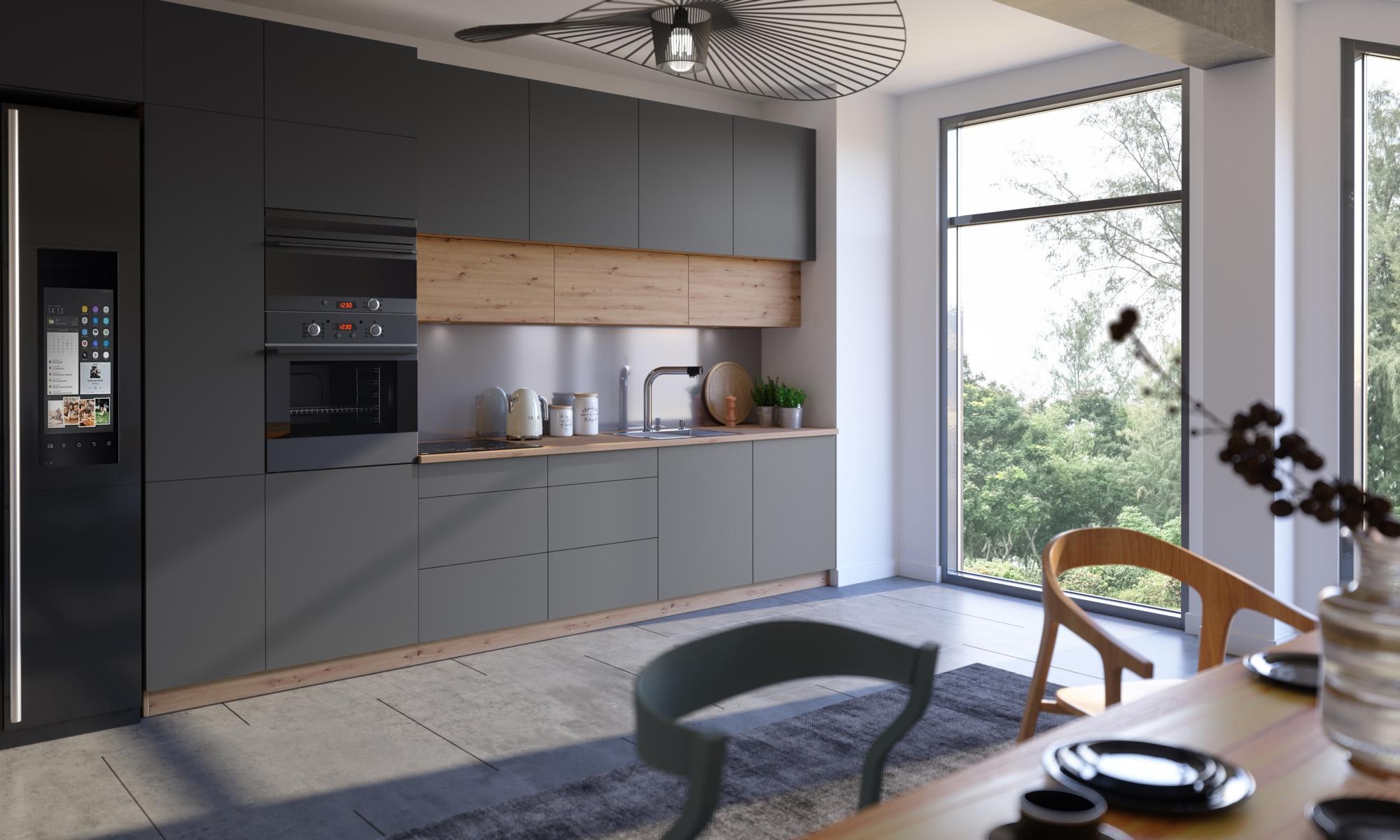 Moderne Küche Zeile Küchen Schrank Design Möbel Maßfertigung Küchenzeile Grau